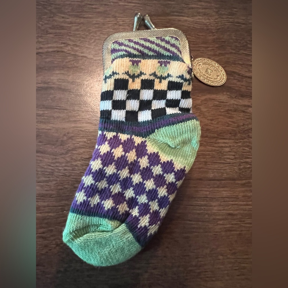 MacKenzie-Childs Multicolor Checkered Snap-close Mini-Sock Coin Purse